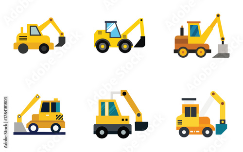 excavator icon silhouette vector illustration design set 

