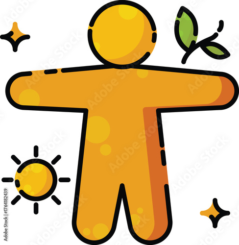 Overall vitality a radiant orange figure basks in starlight and leaves embodying vibrant overall vitality.