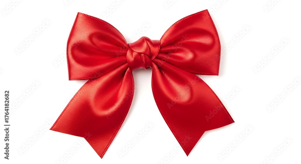 Fototapeta premium A vibrant red satin bow with intricate folds and a smooth texture on a clean white background view