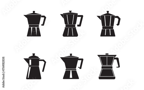 Moka Pot Silhouettes Collection Italian Coffee Makers Illustration Variety of Stovetop Espresso Maker Designs for Coffee Enthusiasts