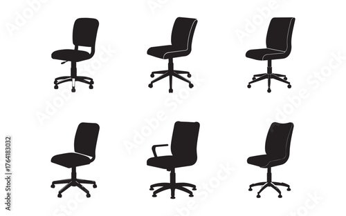 Office chair collection in silhouette style for business and workspace design elements representing different styles and ergonomic features