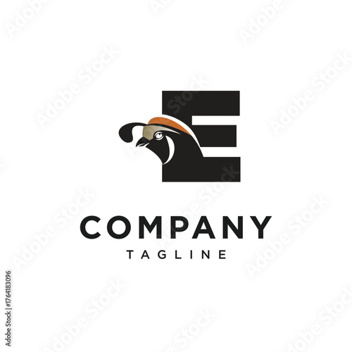 Letter E California Quail Logo Icon Vector