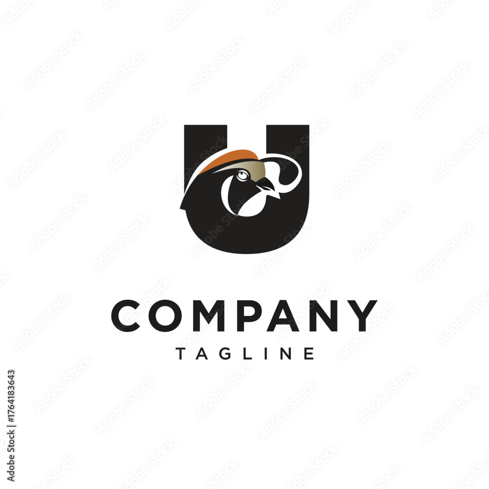 Fototapeta premium Letter U California Quail Logo Icon Vector