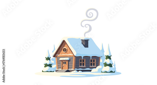 Winter cabin snow scene christmas holiday vacation cozy retreat lodge chimney smoke