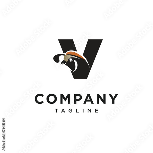 Letter V California Quail Logo Icon Vector