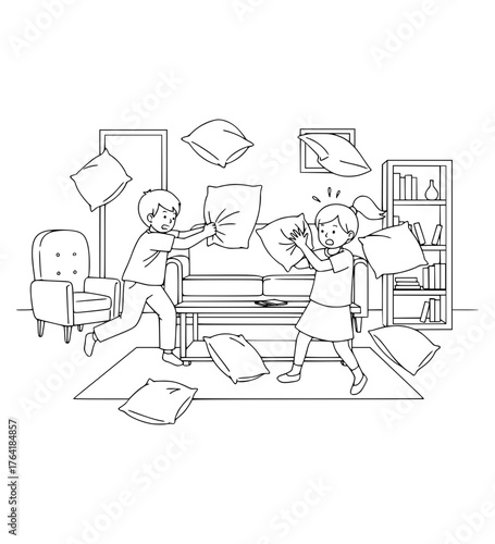 Pillow Fight in Living Room