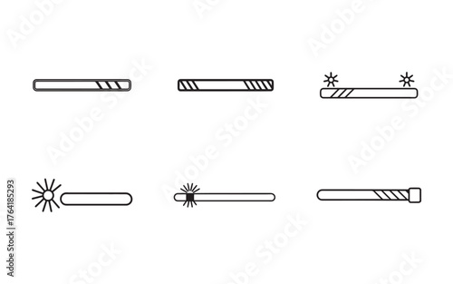 Set of minimalist loading bar icons progress indicators and download symbols used for webpage design and software development