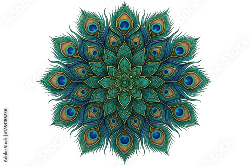 Vibrant Peacock Feather Mandala Vector Illustration