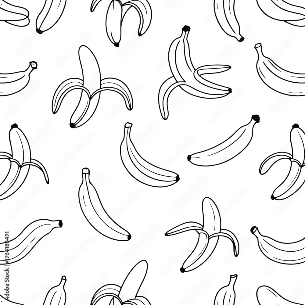 Obraz premium Seamless Pattern of Hand Drawn Bananas on White Background