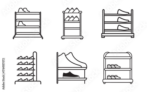 Shoe Rack Icons Set Minimalist Shoe Storage Solutions Line Art Shoe Organizers for Home Decor