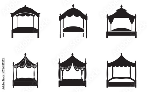Silhouette Illustrations of Canopy Beds Styles and Designs for Luxurious and Comfortable Bedroom Furnishings