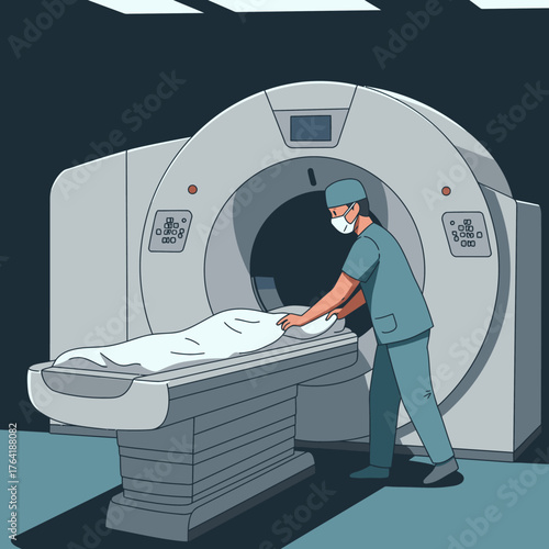 A dedicated medical professional carefully positions a patient for an advanced CT scan in a modern hospital radiology department.