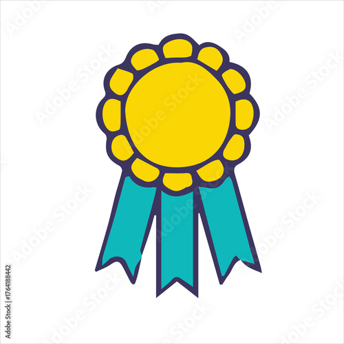 Blue and Yellow Award Ribbon Badge Vector – Winner and Achievement Symbol