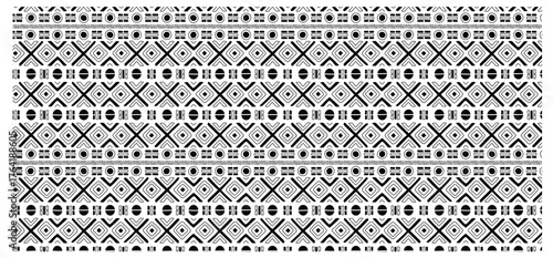 Seamless tribal ethnic pattern Aztec abstract background Mexican ornamental texture in black white colour, vector illustration.