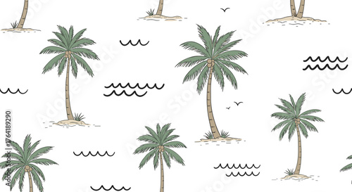 Palm Tree Pattern - Tropical Island Vibe with Ocean Waves.