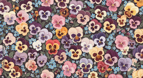 A vibrant tapestry of colorful pansy flowers in full bloom.