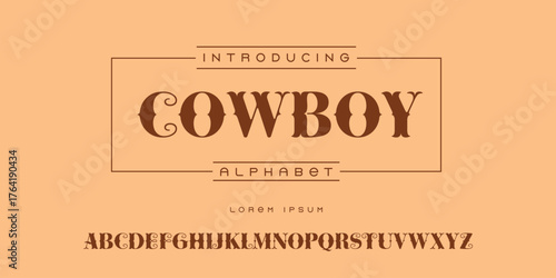 Classic western varsity font alphabet, cowboy college sport typeface for athletic logo, baseball, football, basketball team and t-shirt typography design