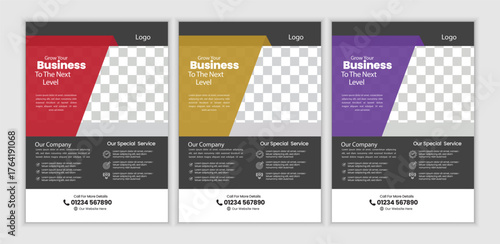 a bundle of 3 templates business flyer design, in blue color, and modern design,marketing,business proposal, promotion, advertise, publication and editable vector template design