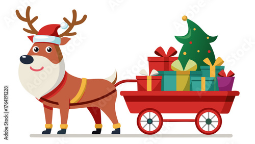 Christmas Reindeers Cart with Santa Vector Art Isolated on White Background – Festive Sleigh Illustration, Holiday Celebration, and Winter Design Element