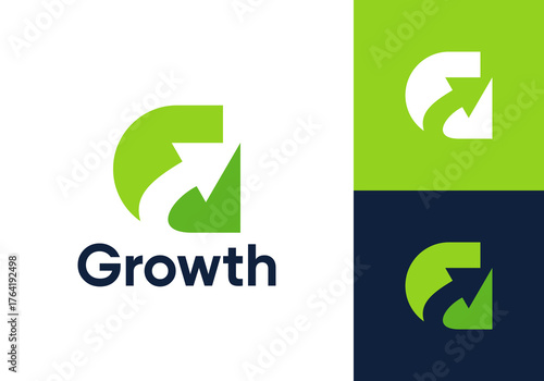 abstract letter G with arrow logo. creative global growth finance vector design concept