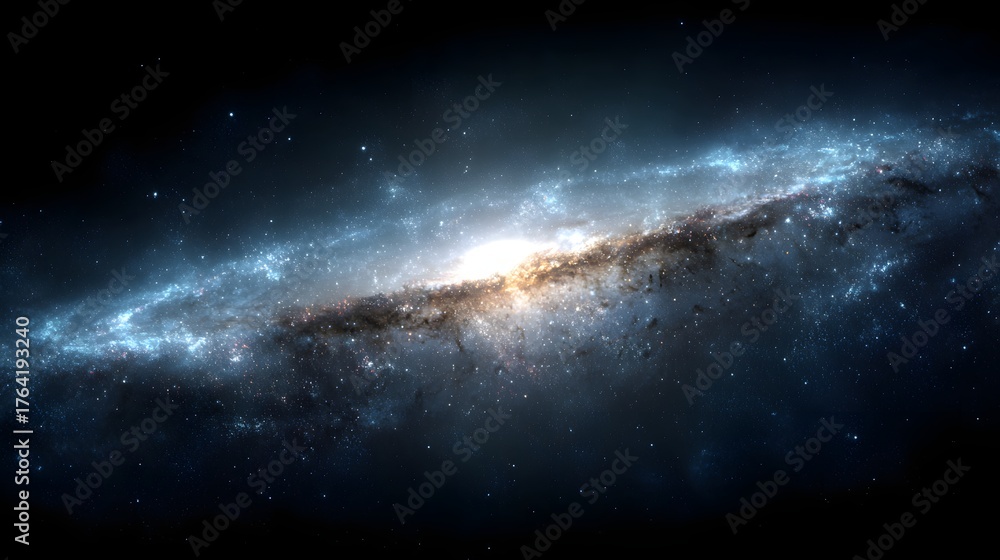 Fototapeta premium Spectacular spiral galaxy observed edge-on against the dark expanse of deep space