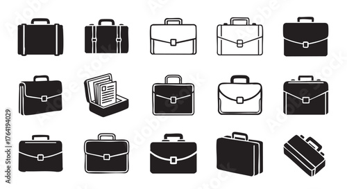 Set of black and white briefcase icons in a seamless pattern