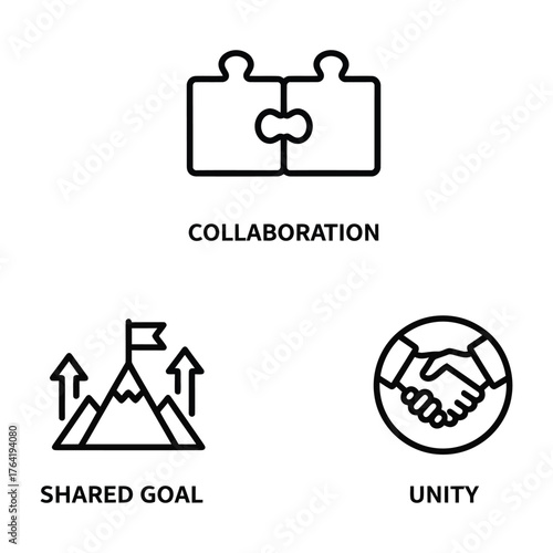 Team Building Icon Set Puzzle Goal Handshake Unity Outline