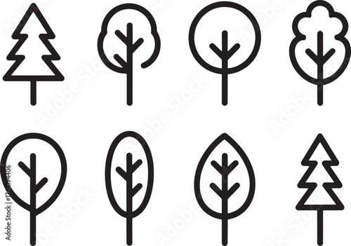 Minimalist Line Art Tree Icons Collection