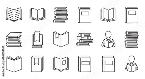 Set of stylized book icons representing reading education and knowledge