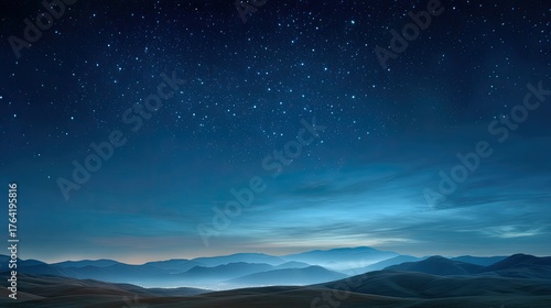 Wallpaper Mural Serene Night Sky Over Rolling Hills with Twinkling Stars and Gentle Horizon Light in a Tranquil Landscape Scene Torontodigital.ca