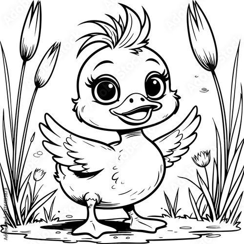 Cute Duckling by the Pond