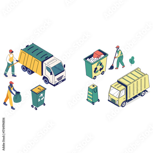 Trash utility, disposal and recycling concept set Vector