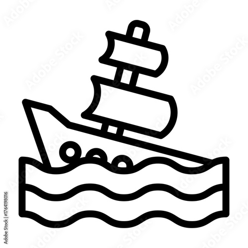 Shipwreck Vector Line Icon Design