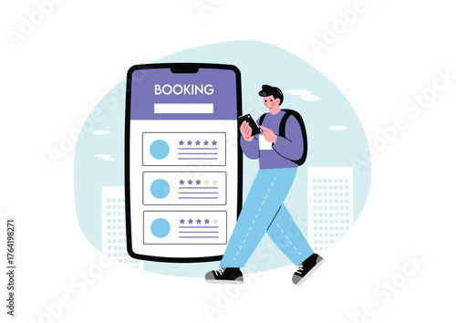 予約サイトでホテルの予約をする女性