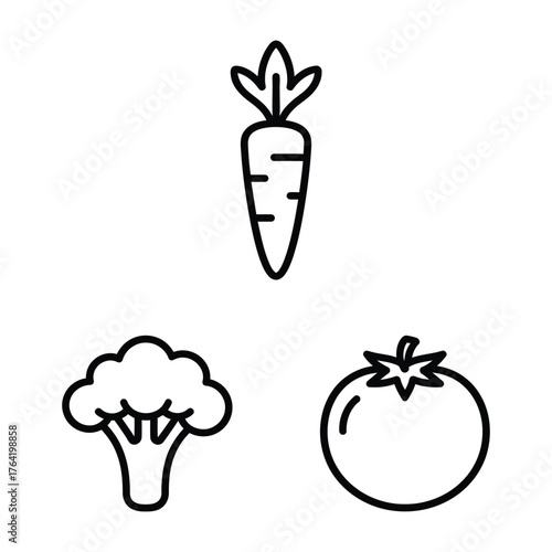 Vegetables Icon Set Carrot Broccoli Tomato Outline Line Art