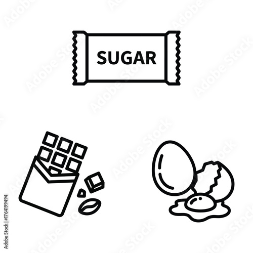 Dessert Ingredients Icon Set Sugar Chocolate Egg Line Art