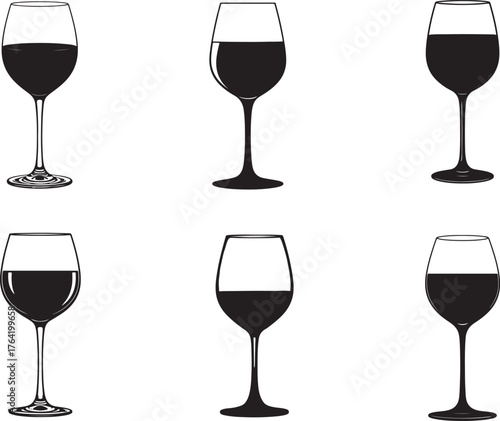 Wine glass set of six wine glasses  illustration