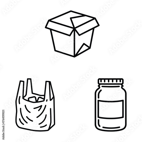 Food Packaging Icon Set Takeaway Box Bag Jar Outline Vector