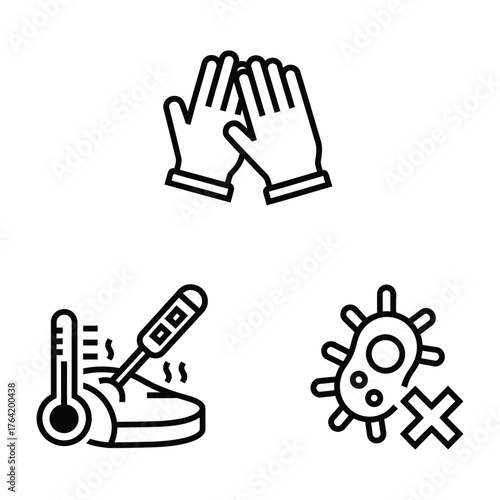 Food Safety Icon Set Gloves Thermometer Germ Outline Vector