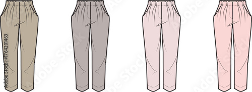 Four Pants Variations Illustration with Elastic Waistband and Pockets