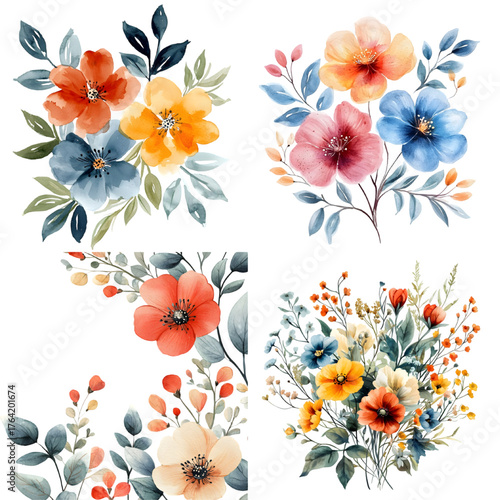 Watercolor floral isolated on a transparent background