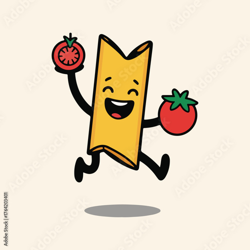 National Pasta Day vector illustration with cute spaghetti, penne, macaroni, ravioli characters, festive pasta party, flat solid colors, playful foodie designs