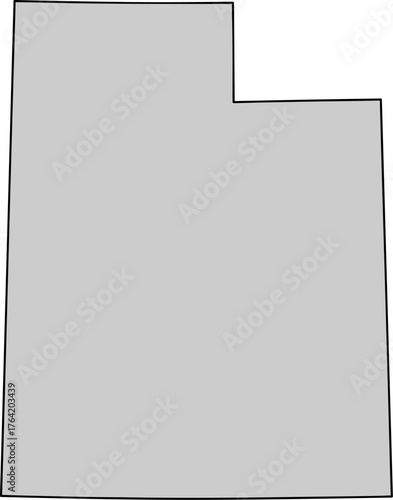 Grey silhouette vector map of Utah state boundary, presented as a solid color political template of the rectangular Western United States territory.