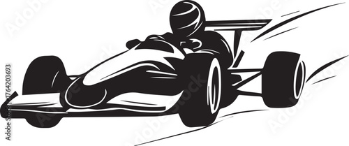 Silhouette of racing driver speeding in vintage formula one car