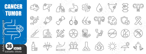 Cancer and tumor thin line icon . Editable stroke . Vector .