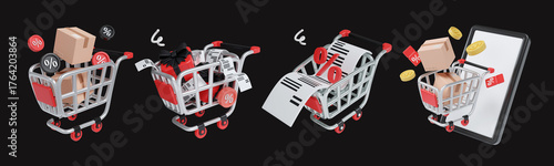 Foto Black Friday shopping frenzy with animated shopping carts and deals