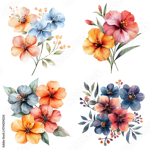 Watercolor illustration of flowers isolated on a transparent background