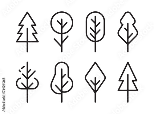 Minimalist Line Art Tree Icons Collection Design