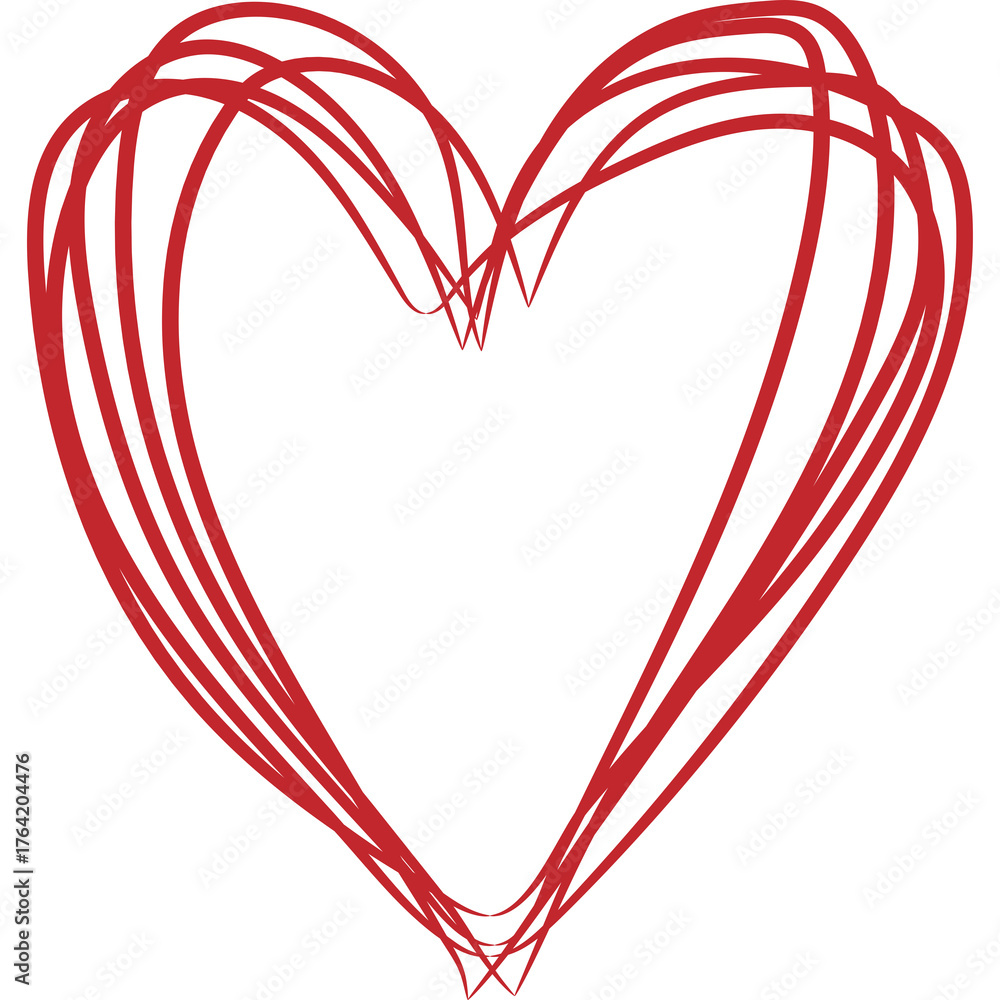 Fototapeta premium Hand Drawn Red Heart Shape Outlined On Transparent Background Simple Love Symbol For Valentines Day Celebration And Romantic Occasions