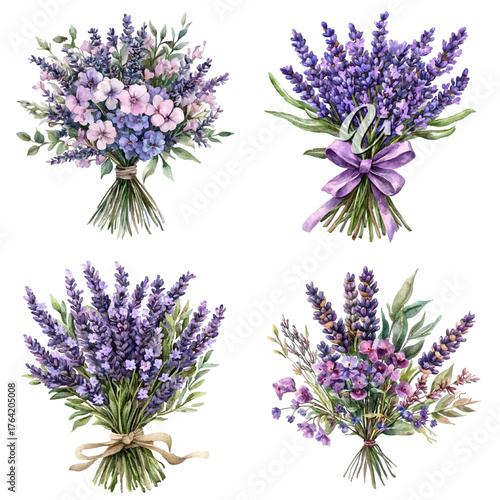 Watercolor lavender bouquet, Provence flowers isolated on a transparent background